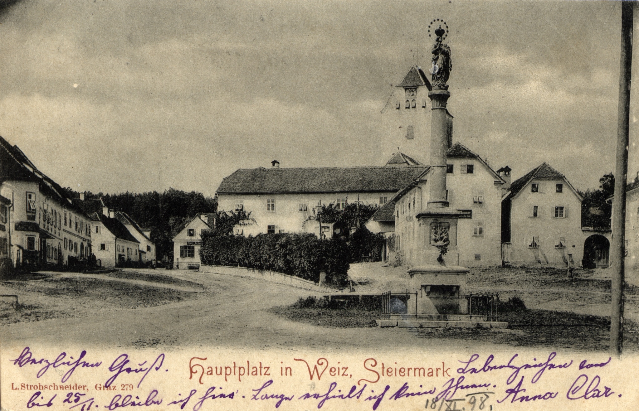 Hauptplatz in Weiz Steiermark 1898 Verlag Strohschneider